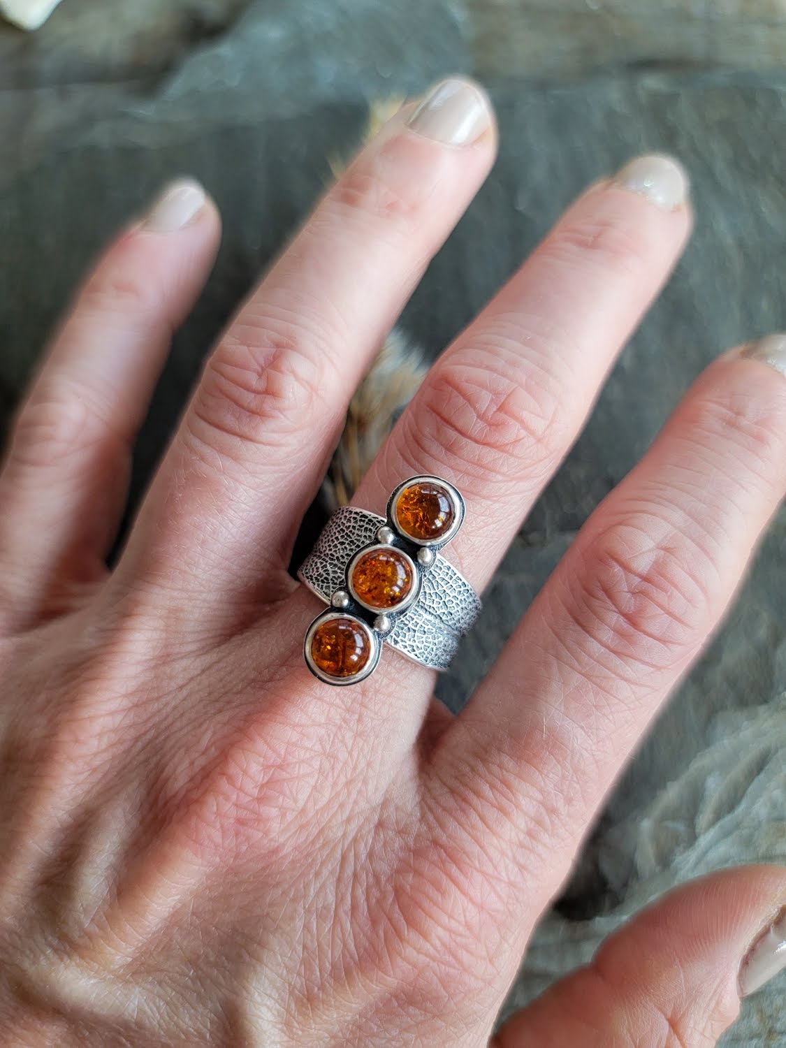 Amber Sage Leaf Saddle Ring
