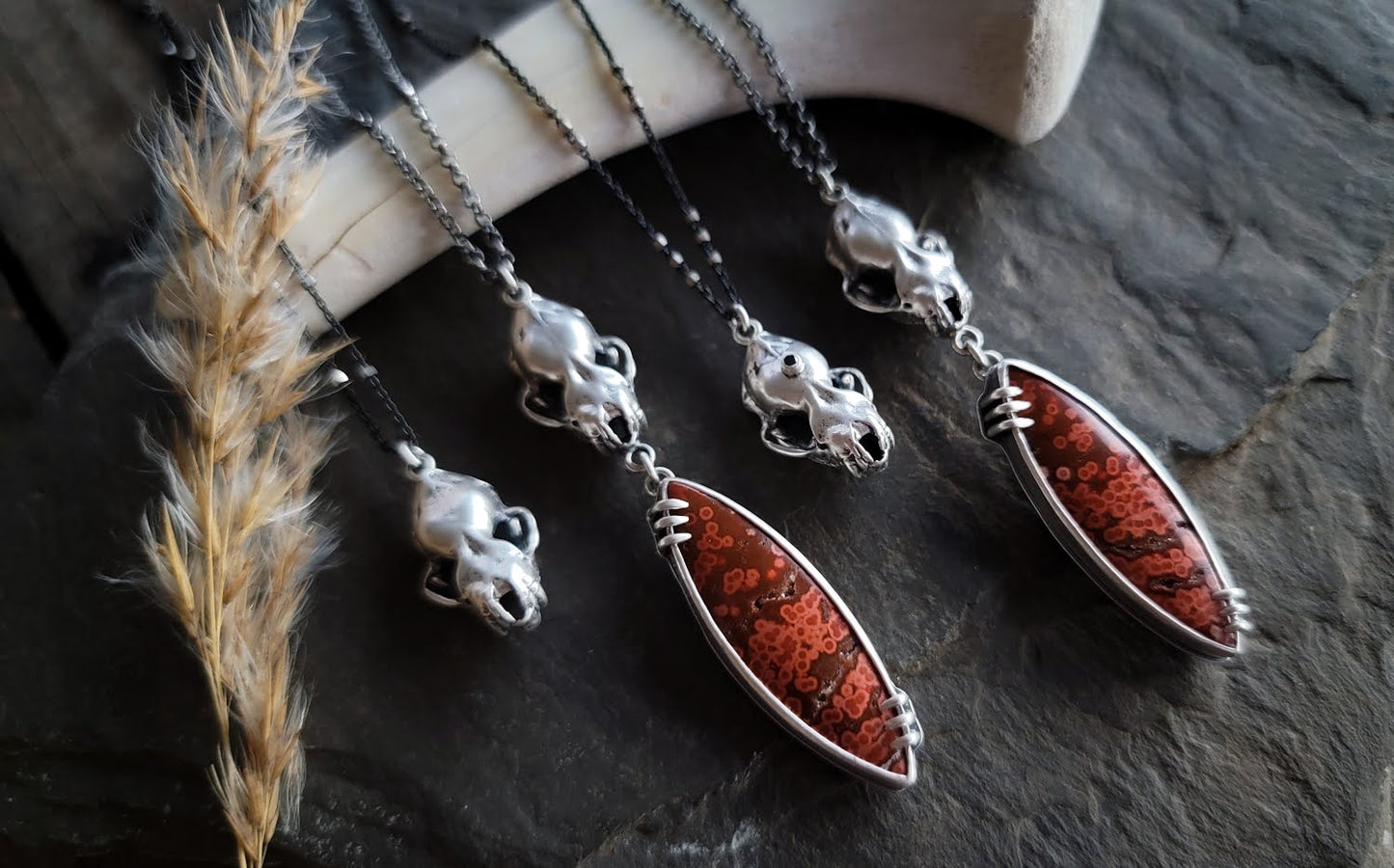 Bat Skull Necklace with Black Diamond Third Eye