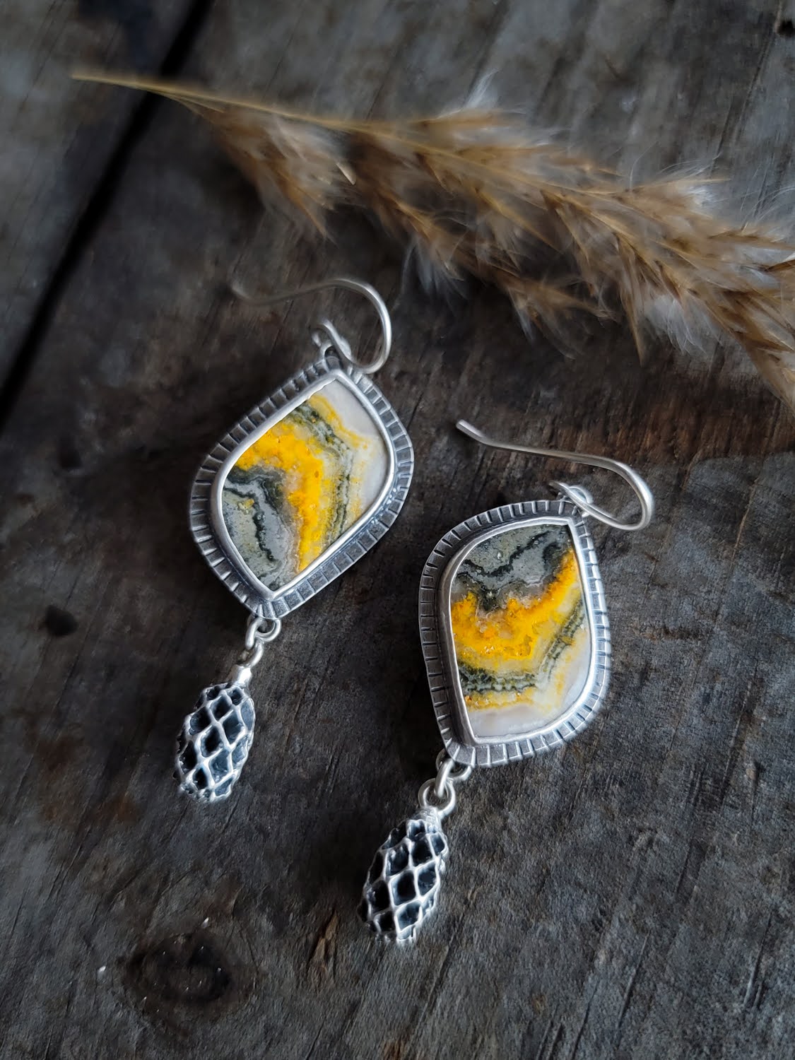 Bumblebee Jasper Iron Wood Pod Earrings