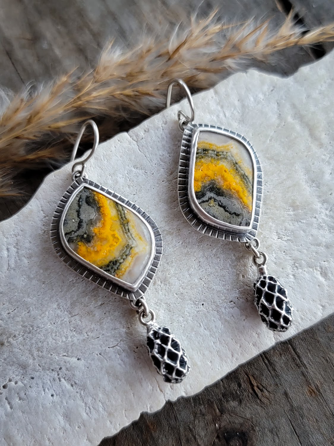 Bumblebee Jasper Iron Wood Pod Earrings