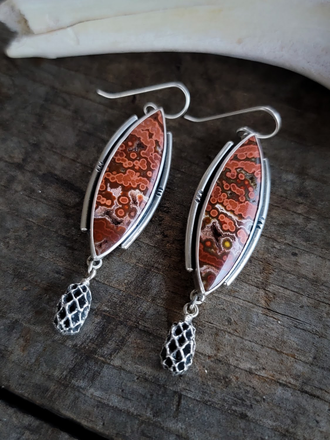 Ocean Jasper Iron Wood Pod Earrings