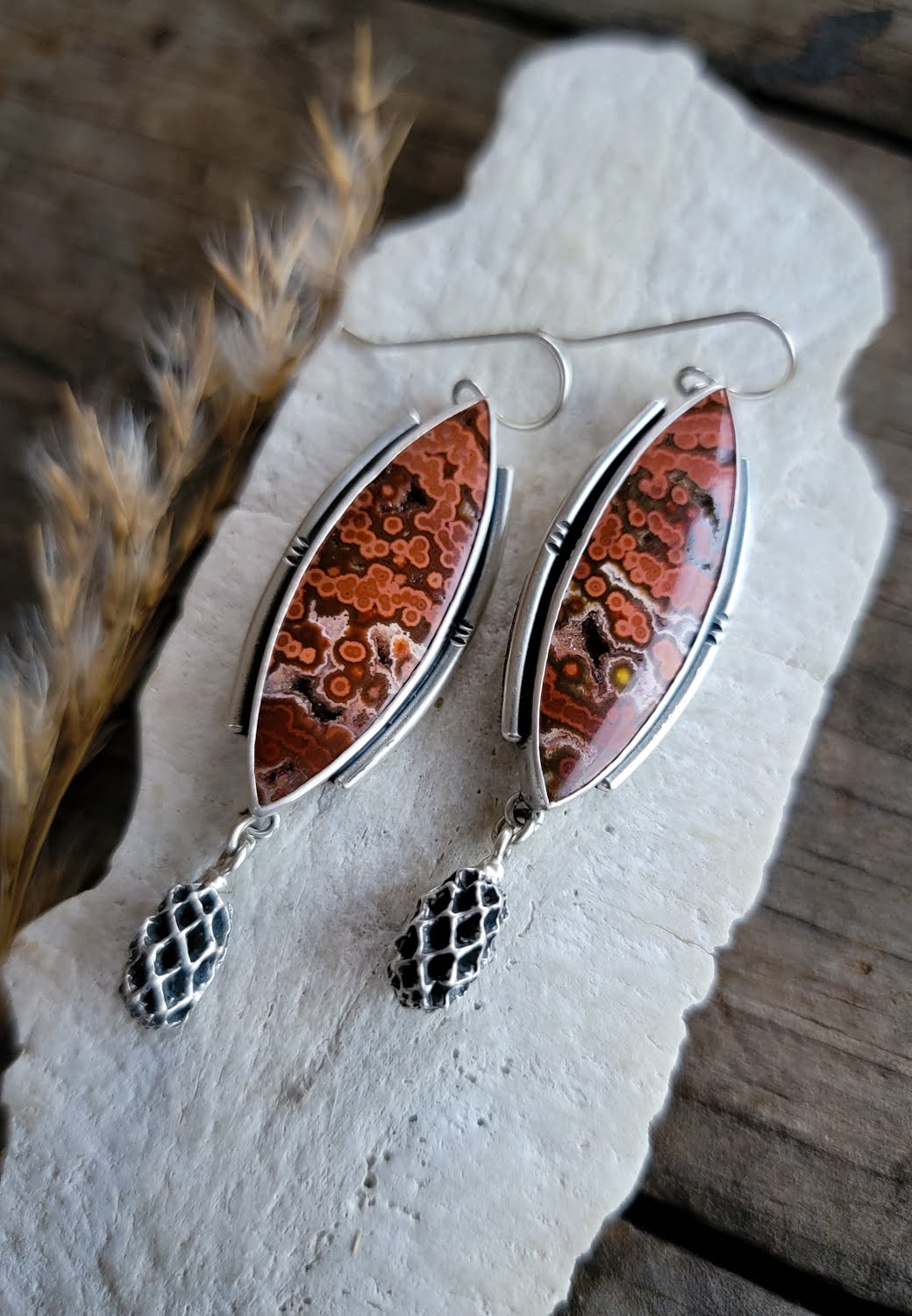 Ocean Jasper Iron Wood Pod Earrings