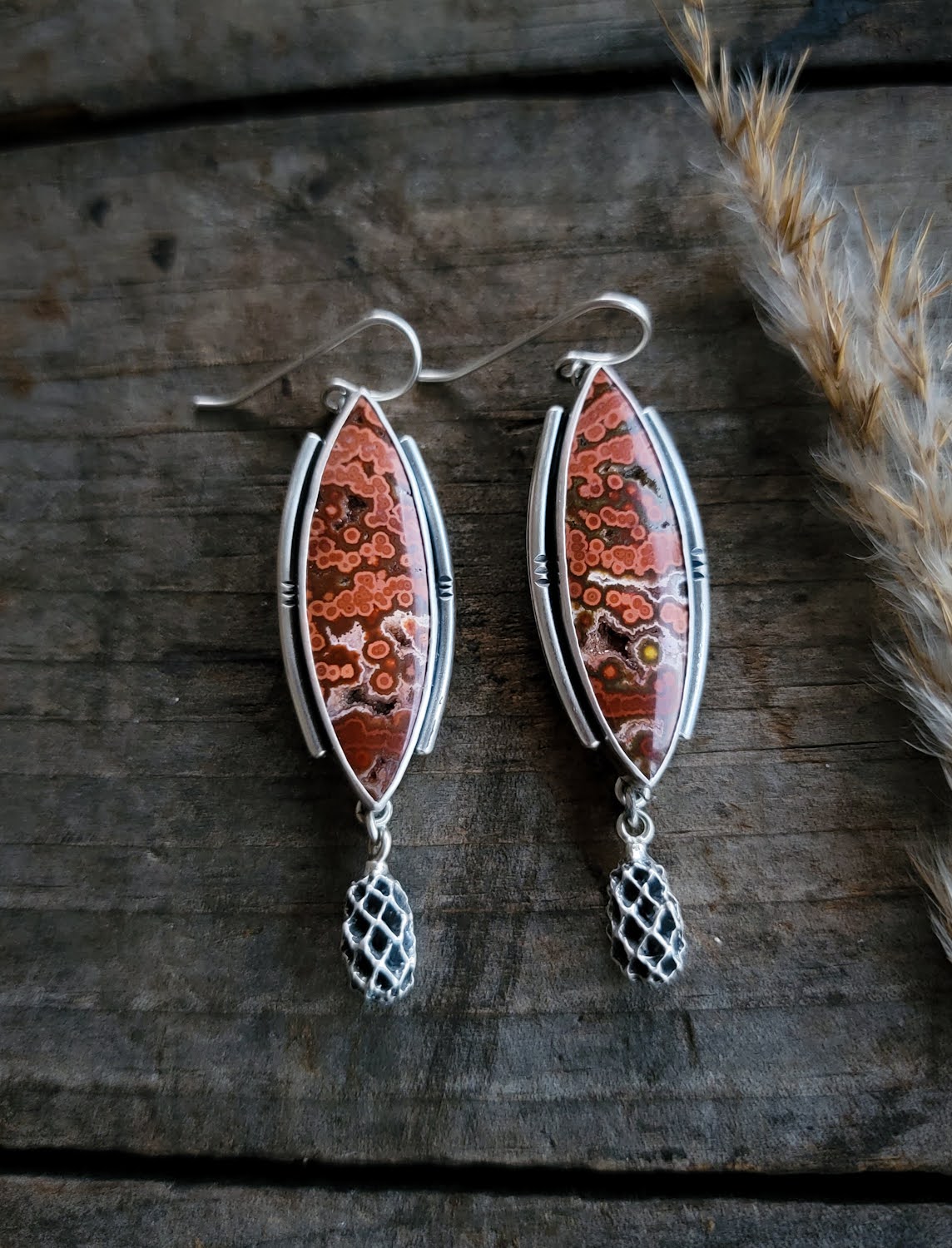 Ocean Jasper Iron Wood Pod Earrings