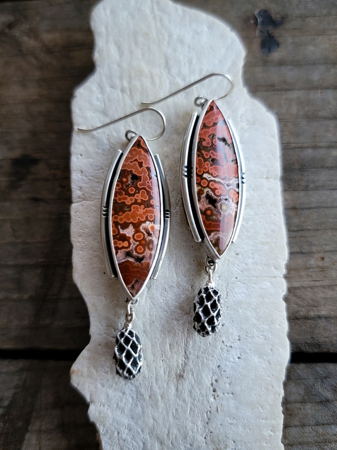 Ocean Jasper Iron Wood Pod Earrings