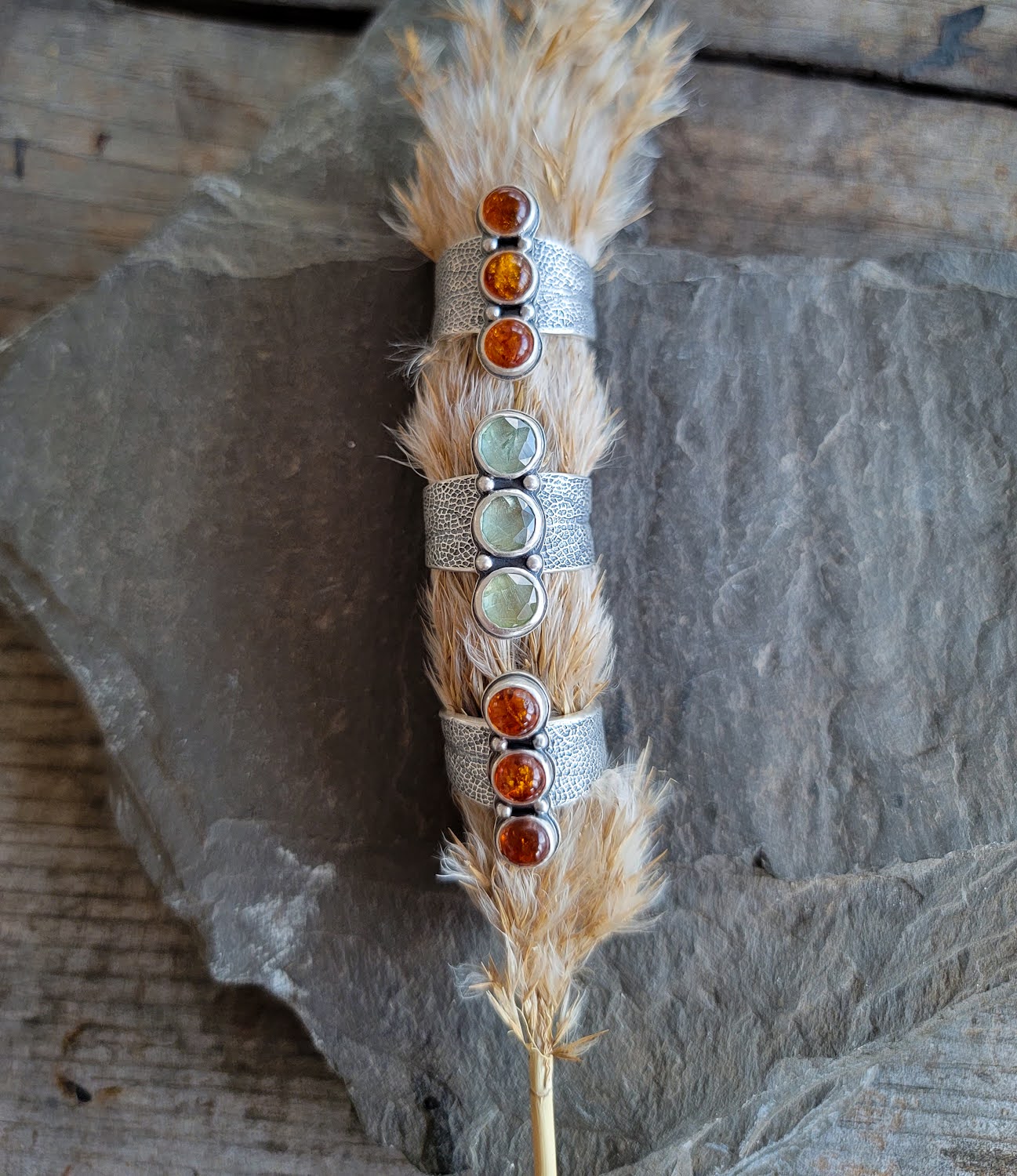 Amber Sage Leaf Saddle Ring