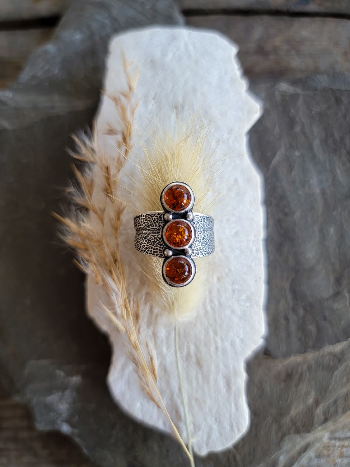 Amber Sage Leaf Saddle Ring