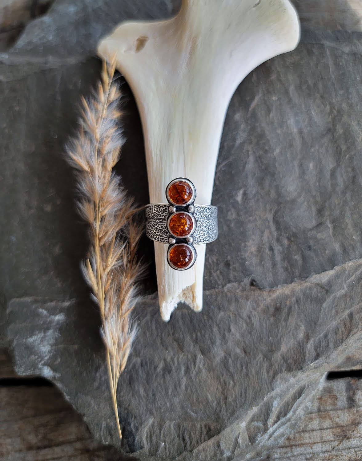 Amber Sage Leaf Saddle Ring