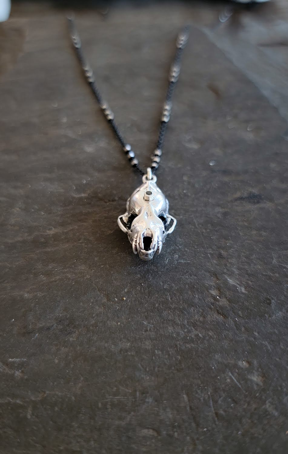 Bat Skull Necklace with Black Diamond Third Eye