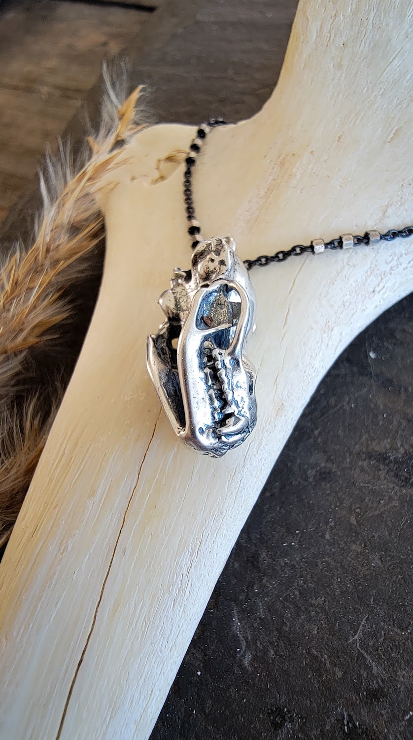Bat Skull Necklace with Black Diamond Third Eye