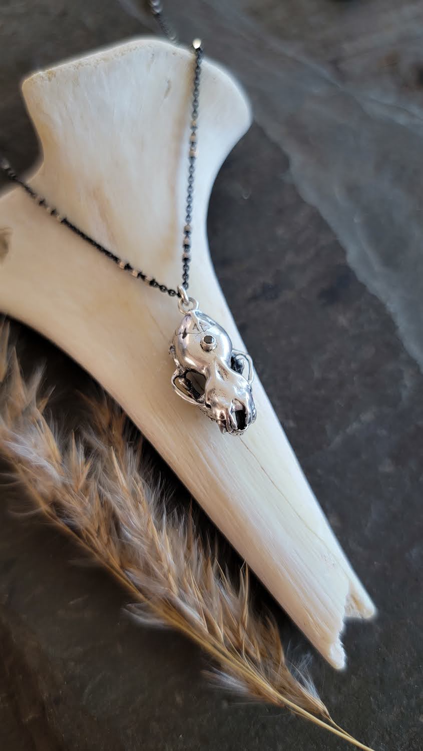 Bat Skull Necklace with Black Diamond Third Eye