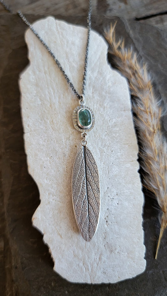 Green Kyanite Sage Leaf Necklace