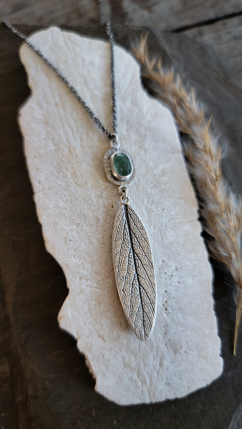 Green Kyanite Sage Leaf Necklace