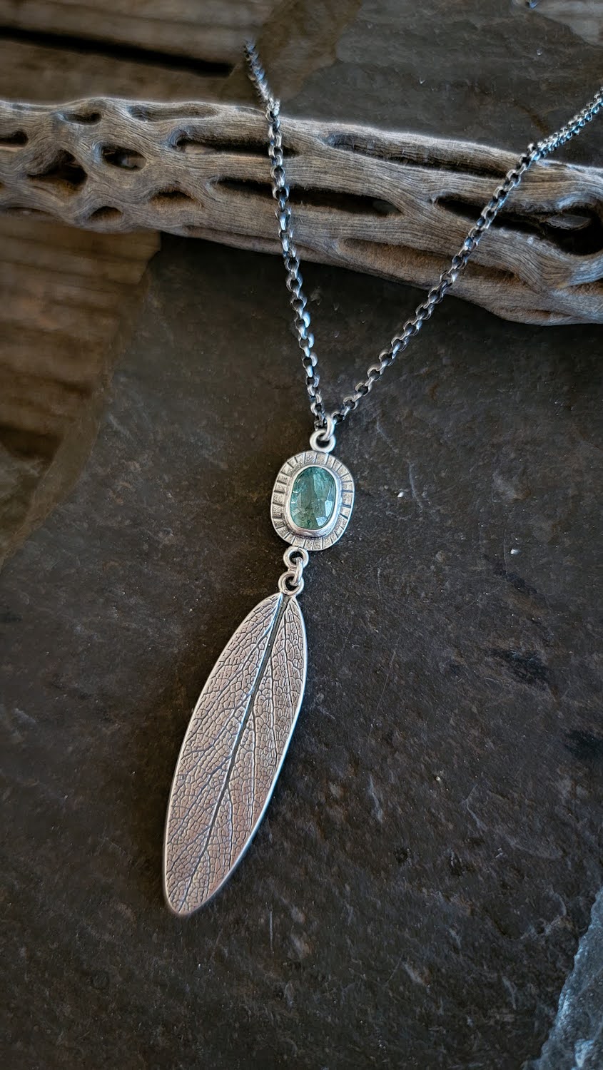 Green Kyanite Sage Leaf Necklace