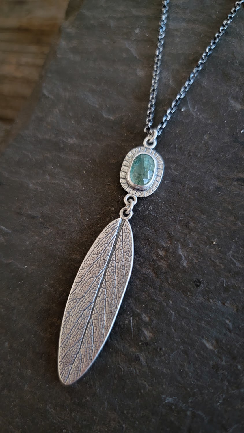 Green Kyanite Sage Leaf Necklace