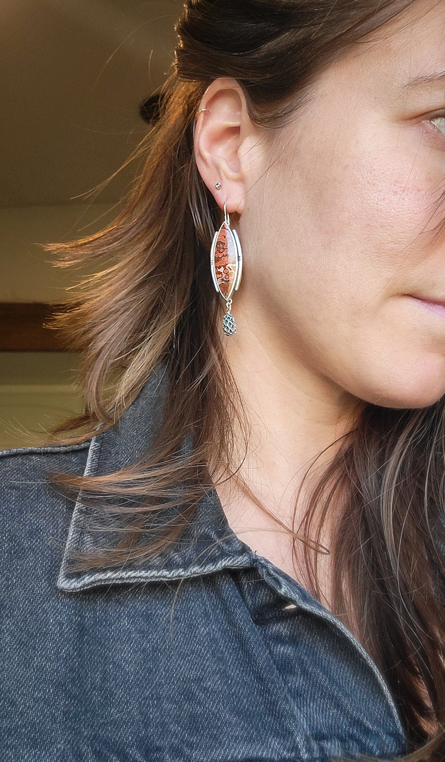 Ocean Jasper Iron Wood Pod Earrings