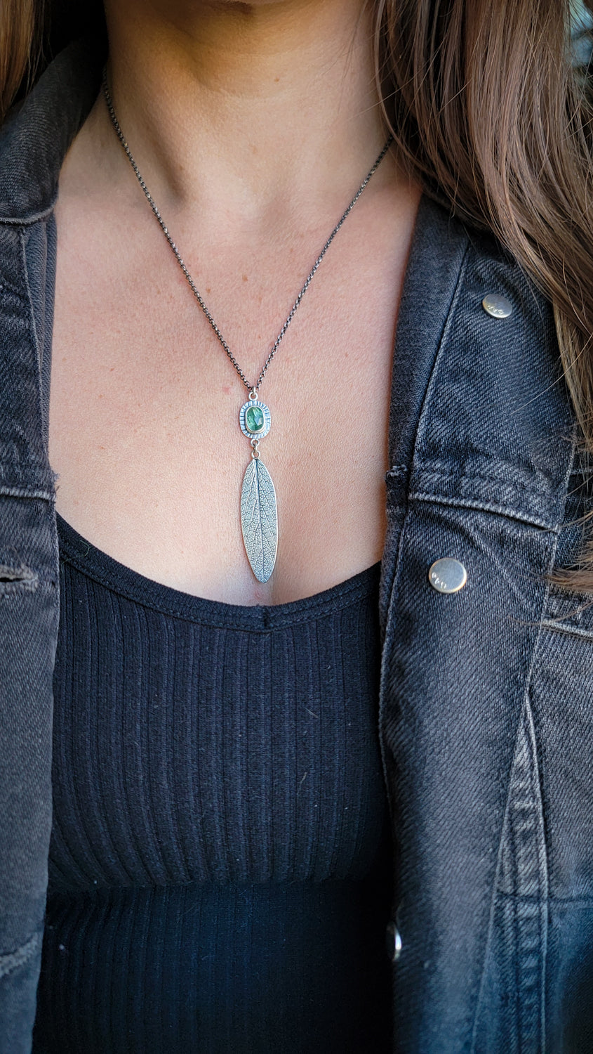 Green Kyanite Sage Leaf Necklace
