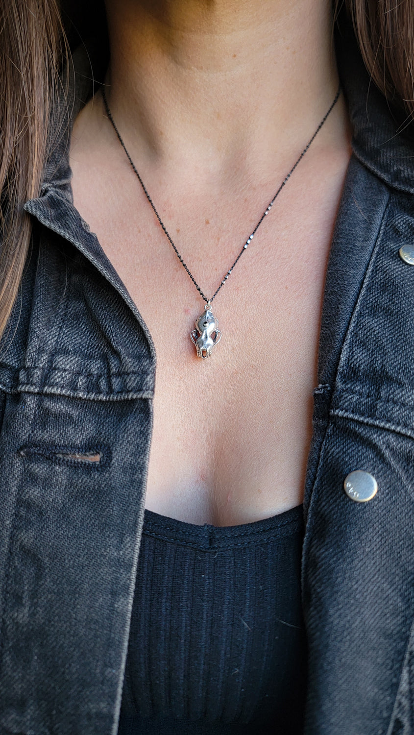 Bat Skull Necklace with Black Diamond Third Eye