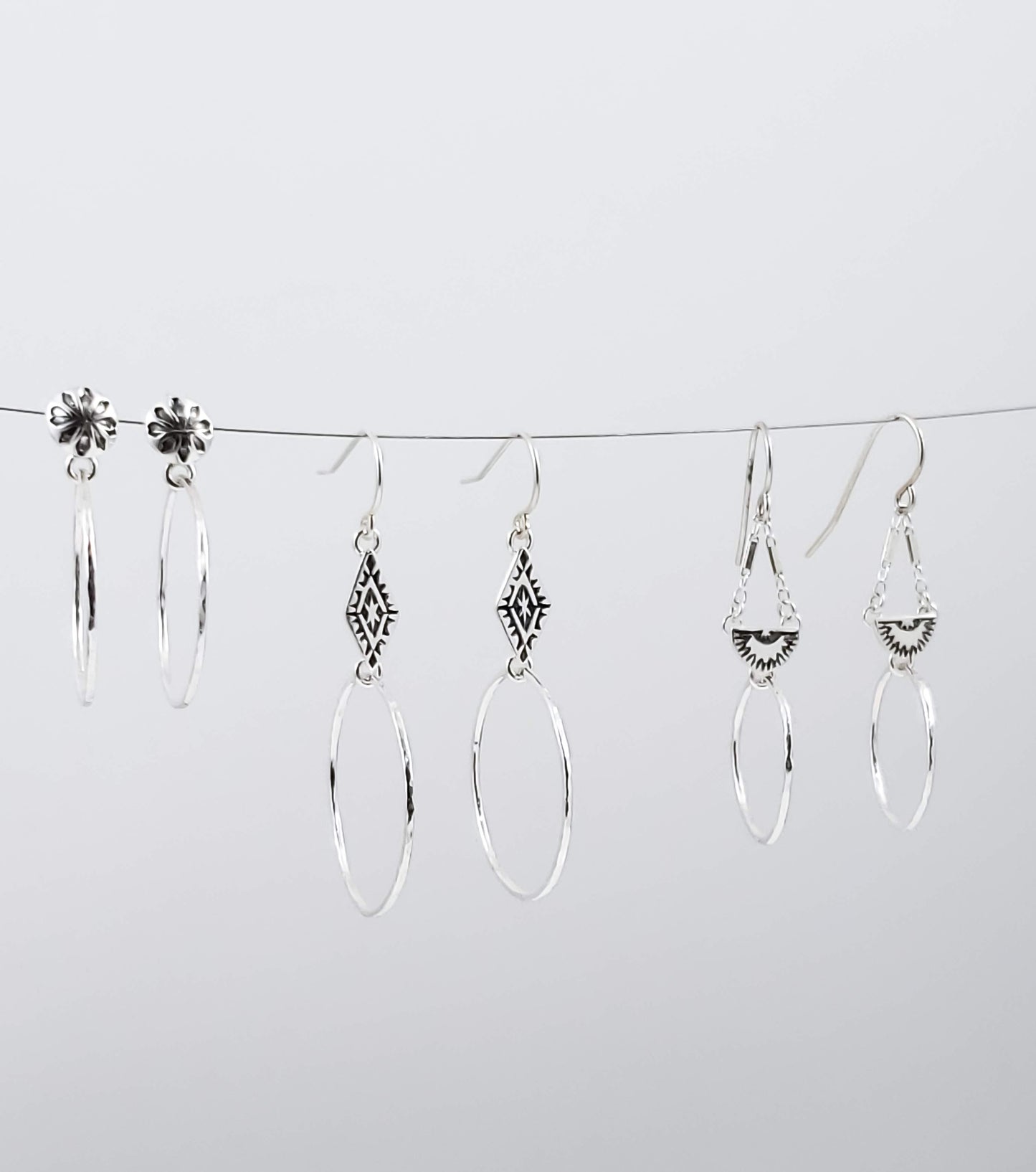 Southwestern Sterling Silver Hoop Stud Earrings