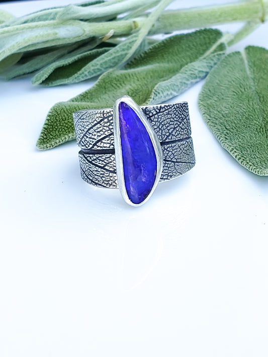 Australian Black Opal Sage Leaf Saddle Ring