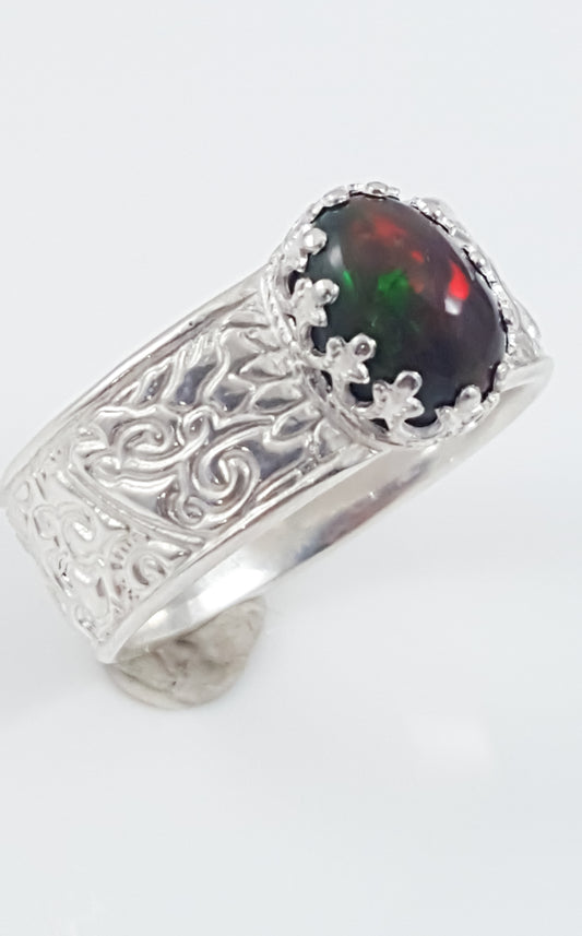Black Opal Crown Setting Ring
