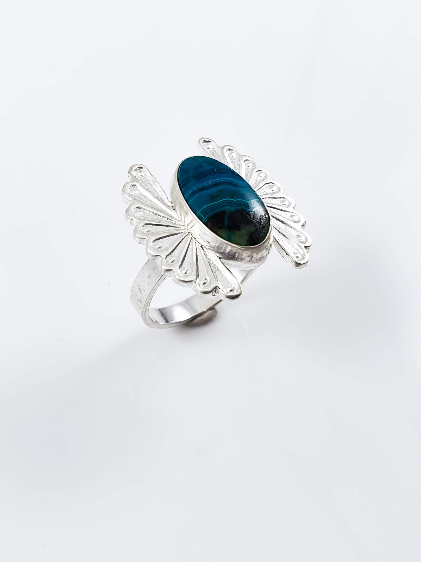 Chrysocolla Stamped Fan Ring