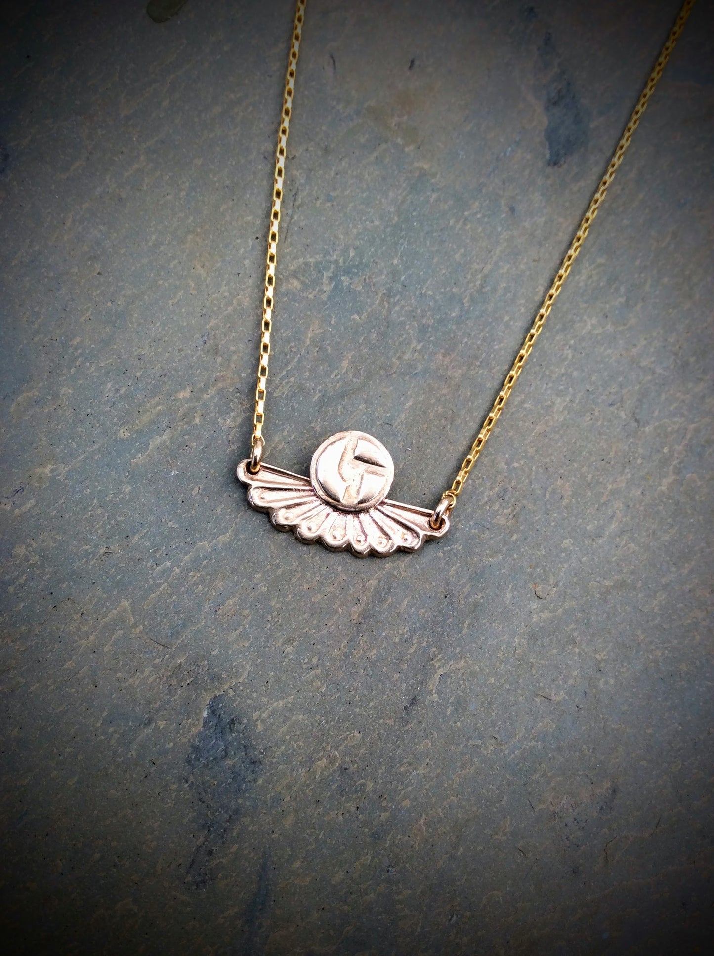 Disco Biscuits Fan Bar Necklace // Sterling Silver or Bronze with 14K Gold Filled
