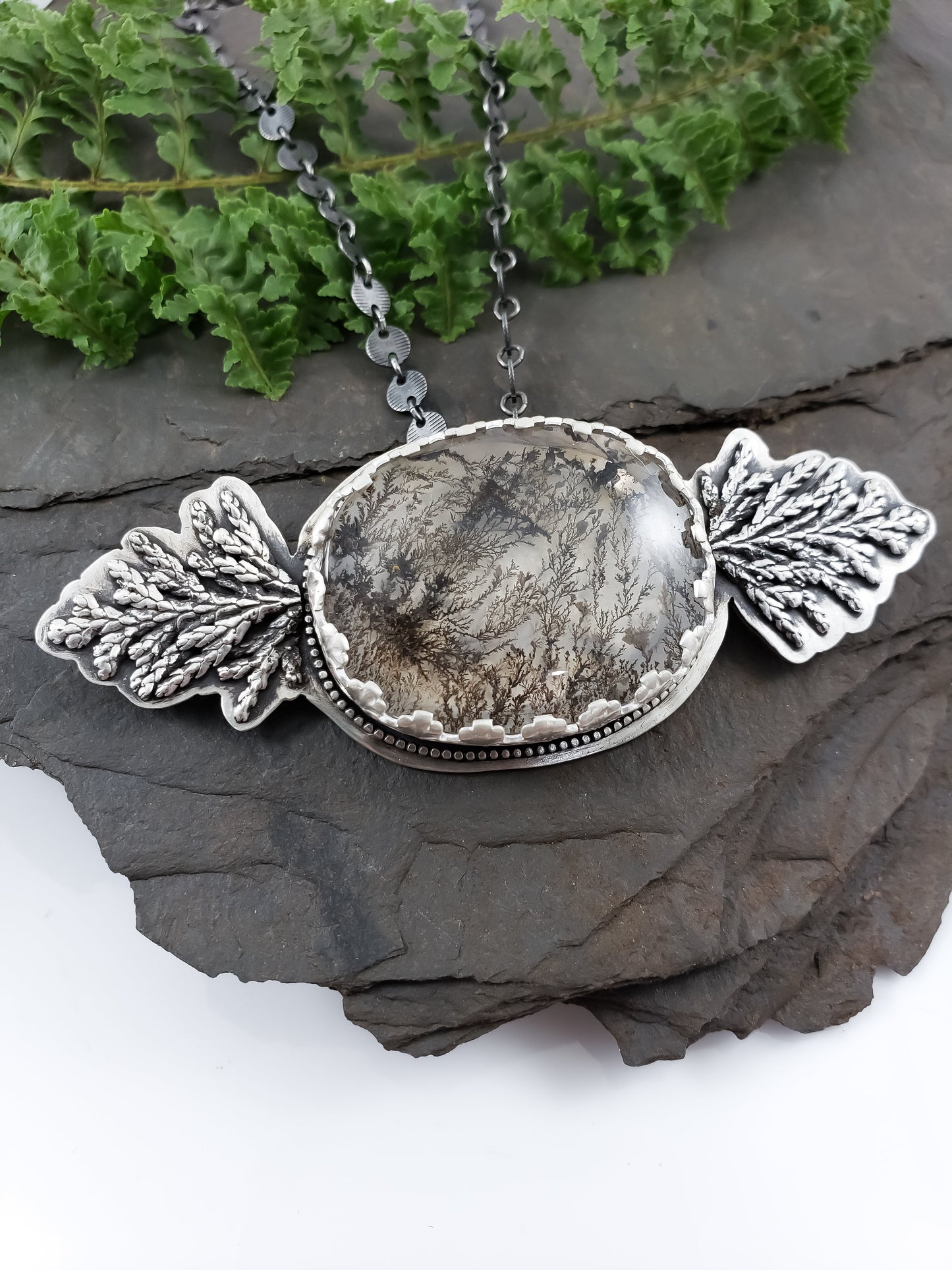 Dendritic Quartz Evergreen Statement Necklace