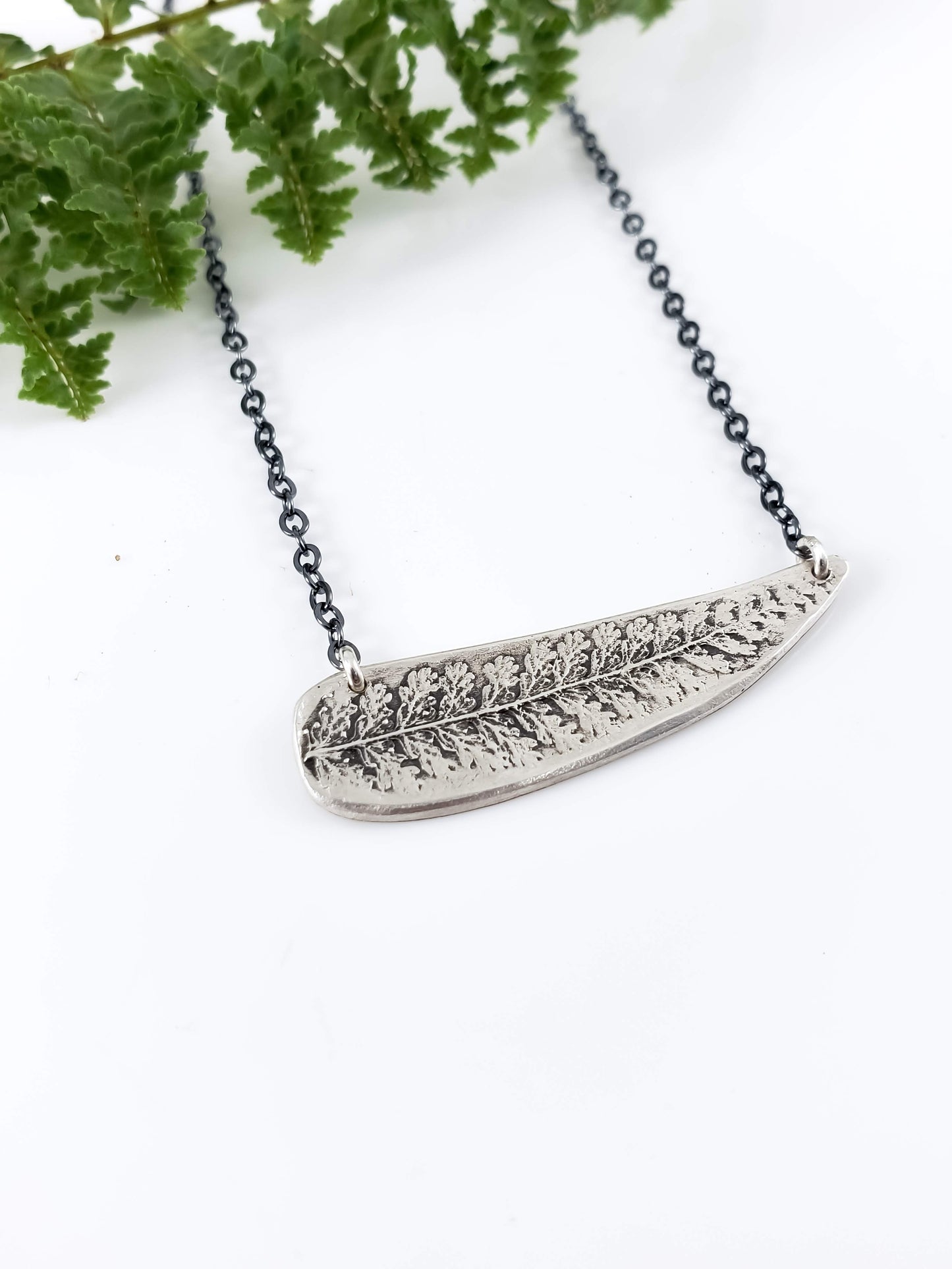 Embossed Fern Bar Necklace