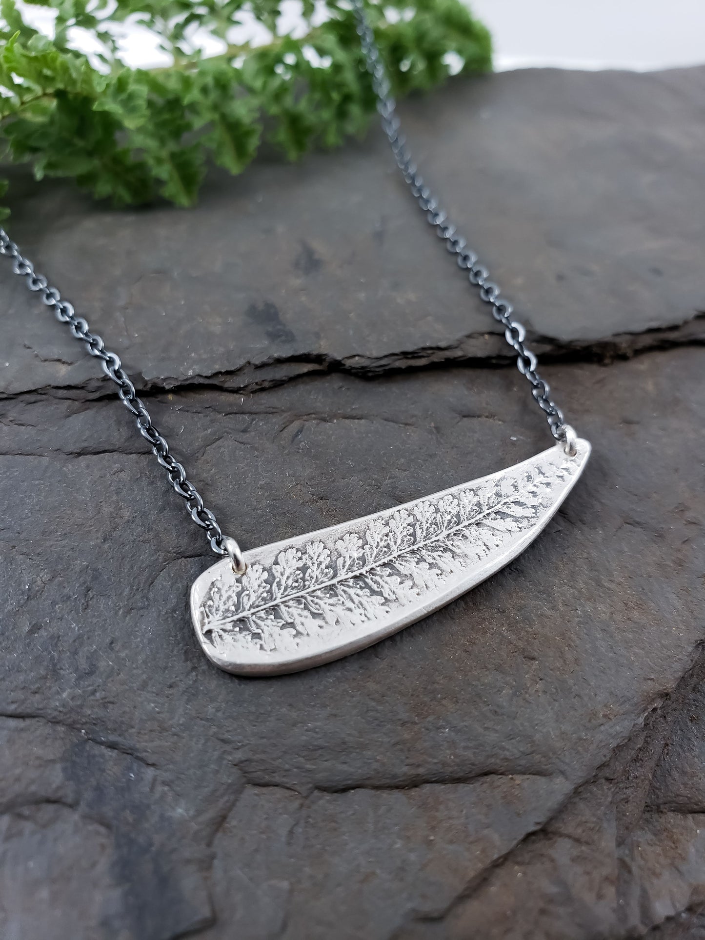Embossed Fern Bar Necklace