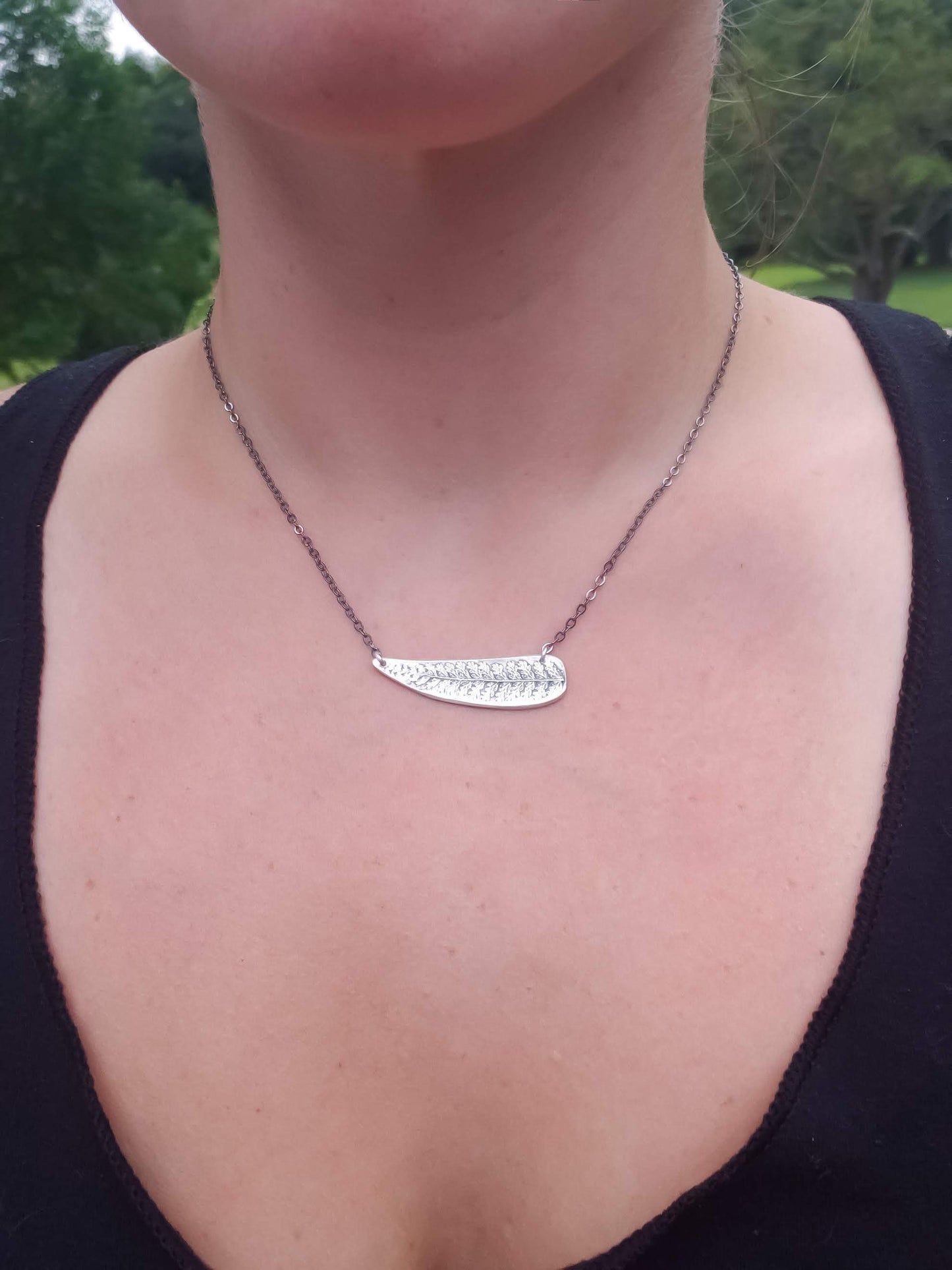 Embossed Fern Bar Necklace