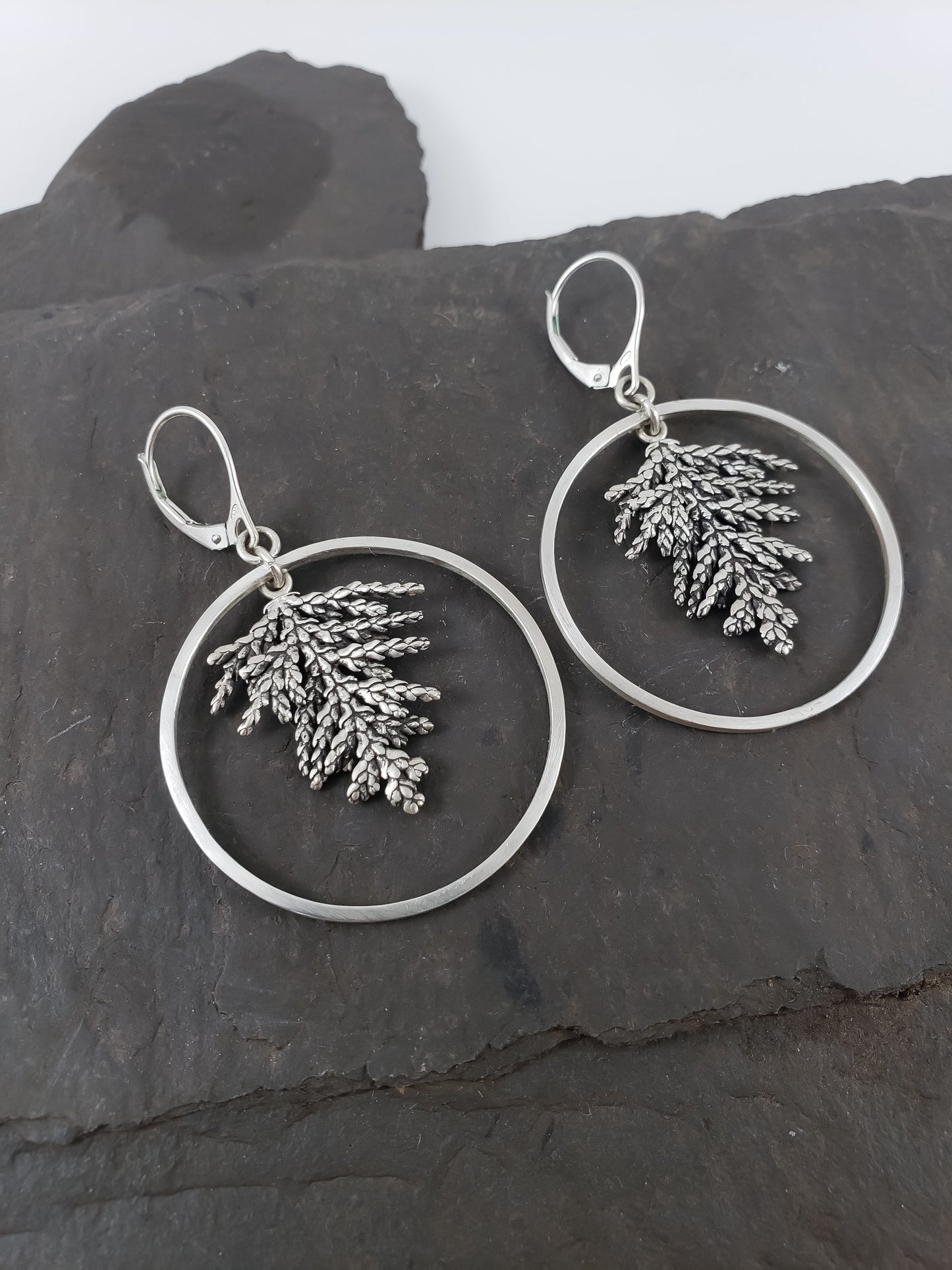 Fern Spray Evergreen Hoop Earrings