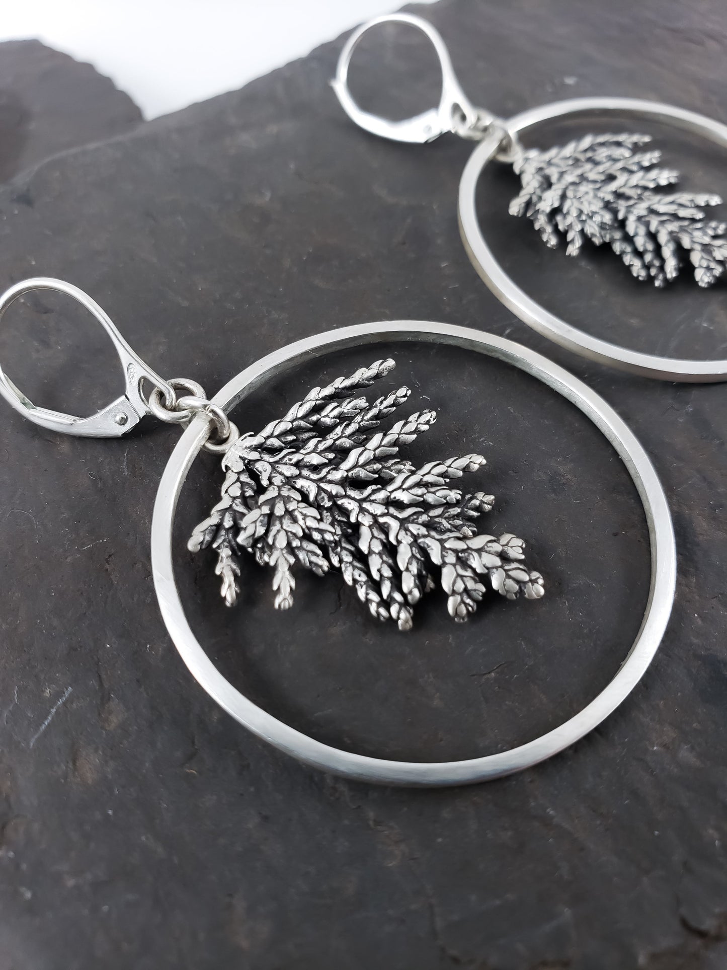 Fern Spray Evergreen Hoop Earrings