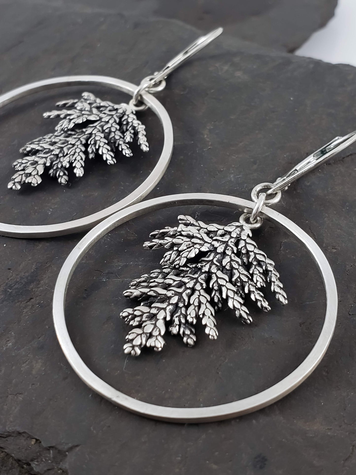 Fern Spray Evergreen Hoop Earrings