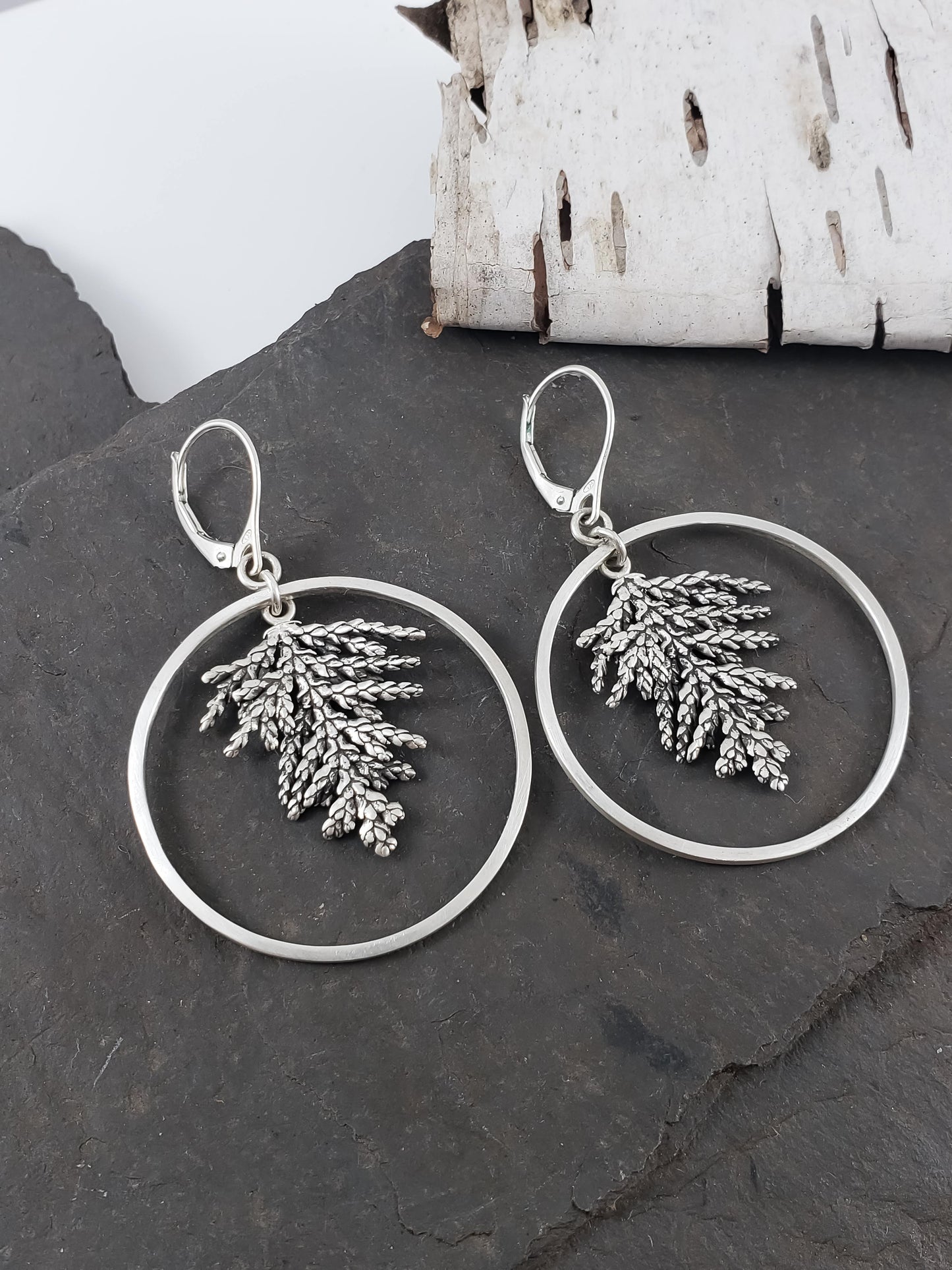 Fern Spray Evergreen Hoop Earrings
