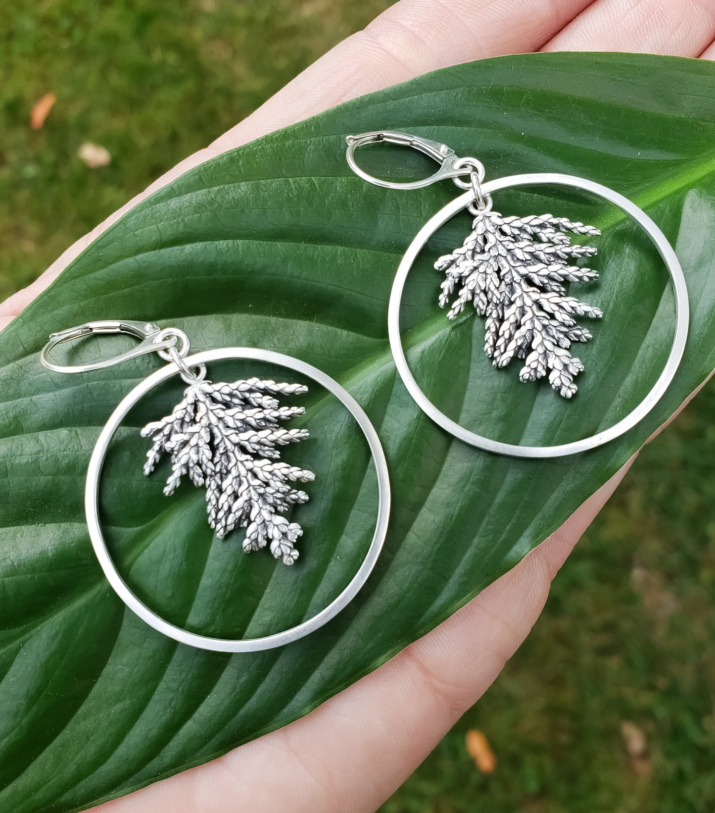 Fern Spray Evergreen Hoop Earrings