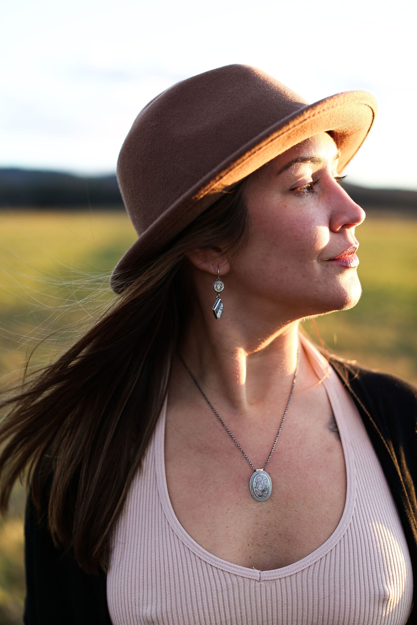 Dendritic Opal Botanical Shield Earrings