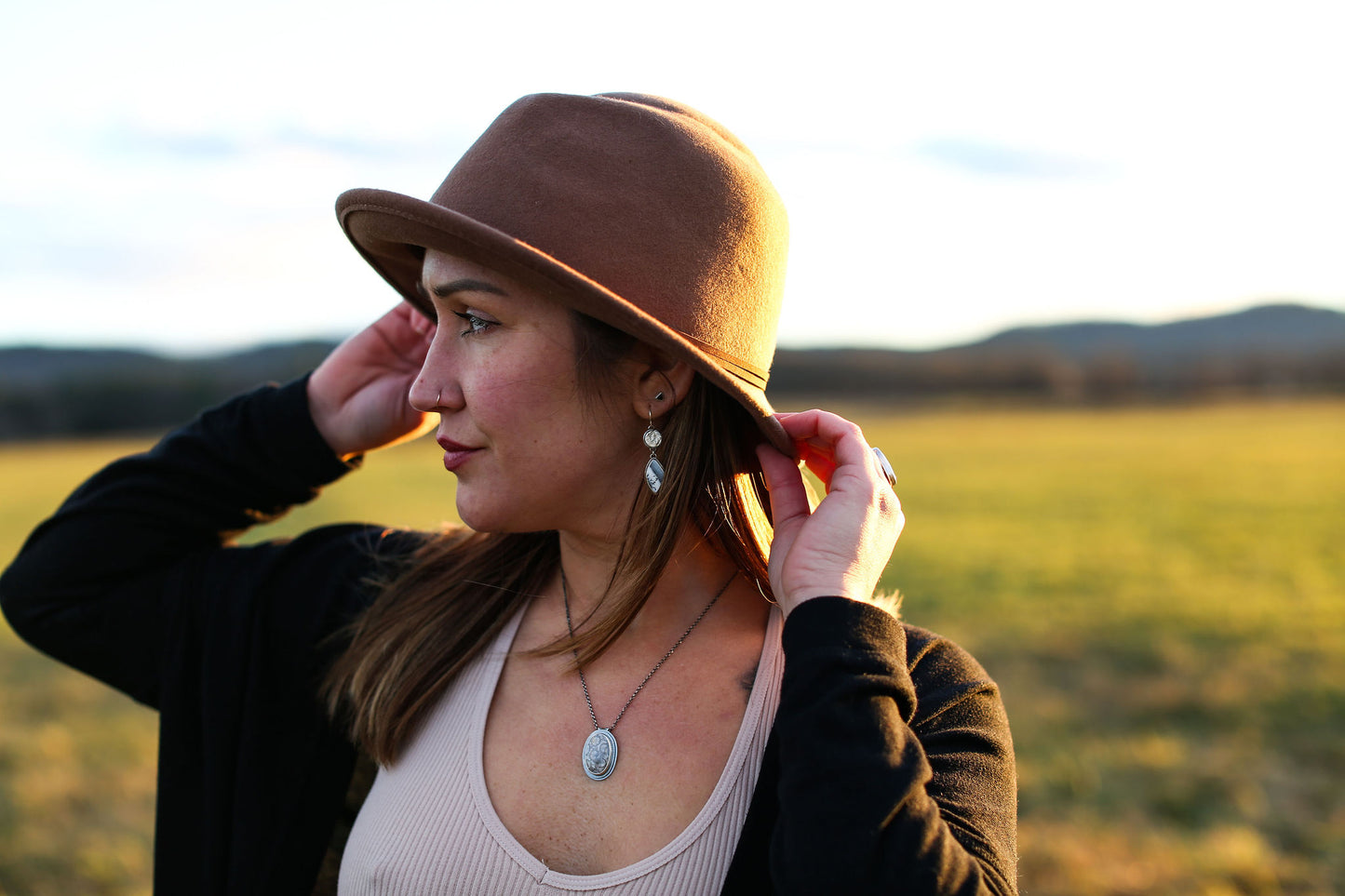 Dendritic Opal Botanical Shield Earrings