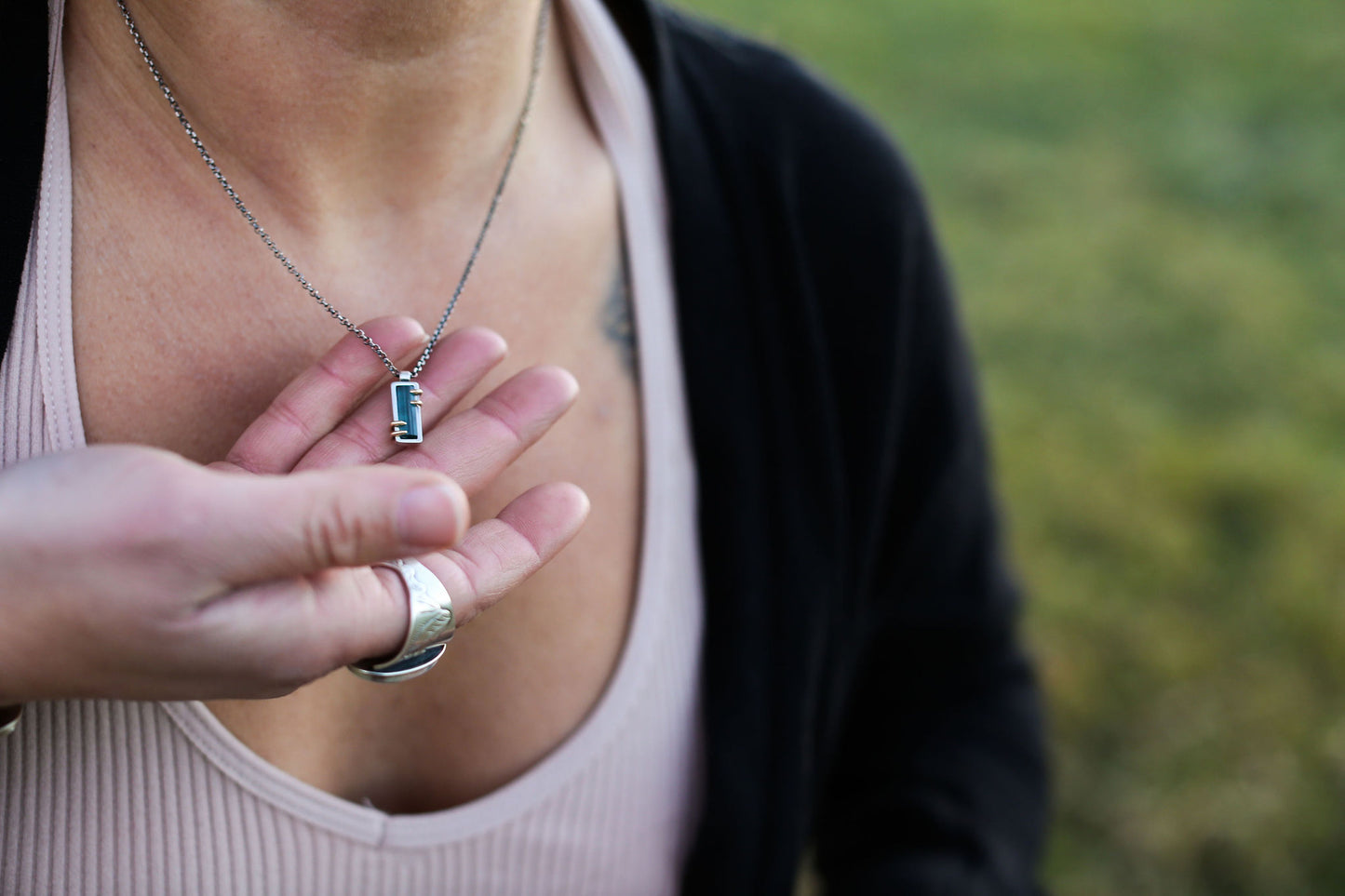 Double Sided Tourmaline Cedar Necklace