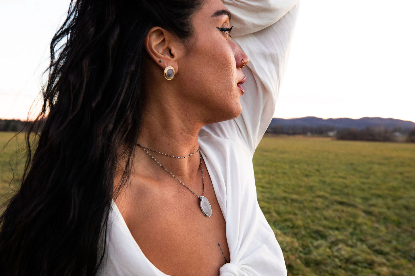 Dendritic Agate Gold Prong Necklace