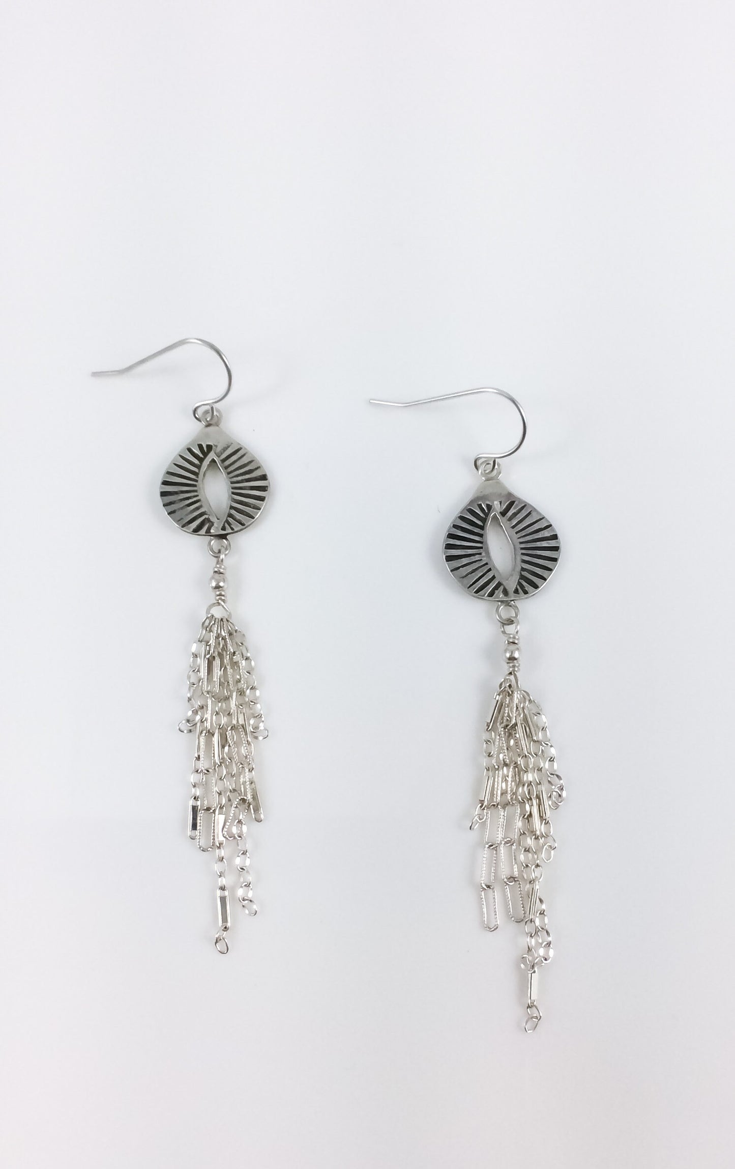 Hand Stamped Oval Drop Tassel Earring