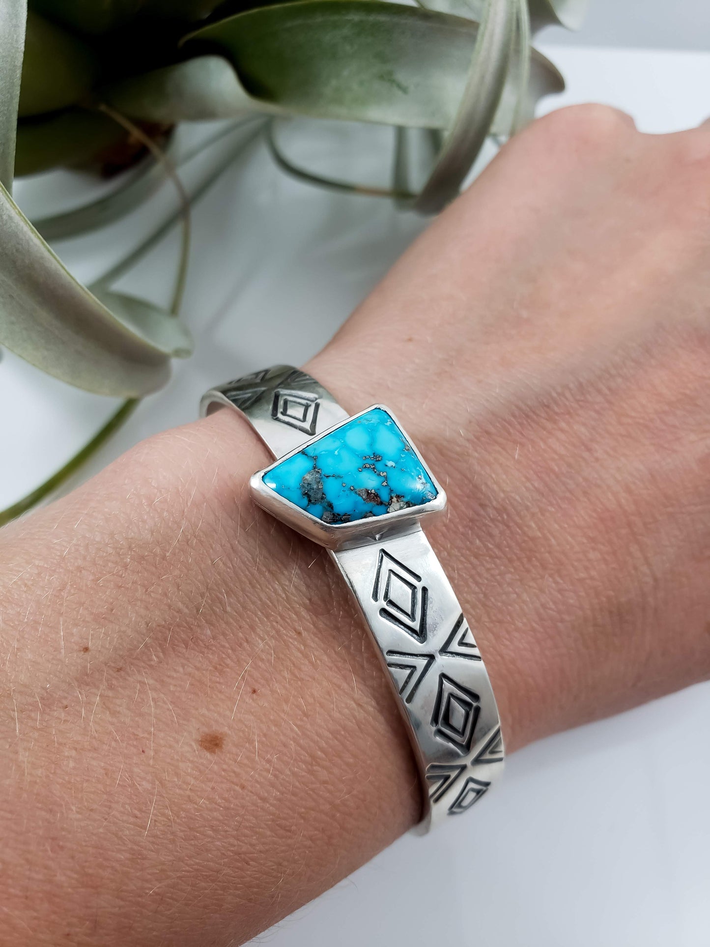Kingman Turquoise Hand Stamped Cuff Bracelet