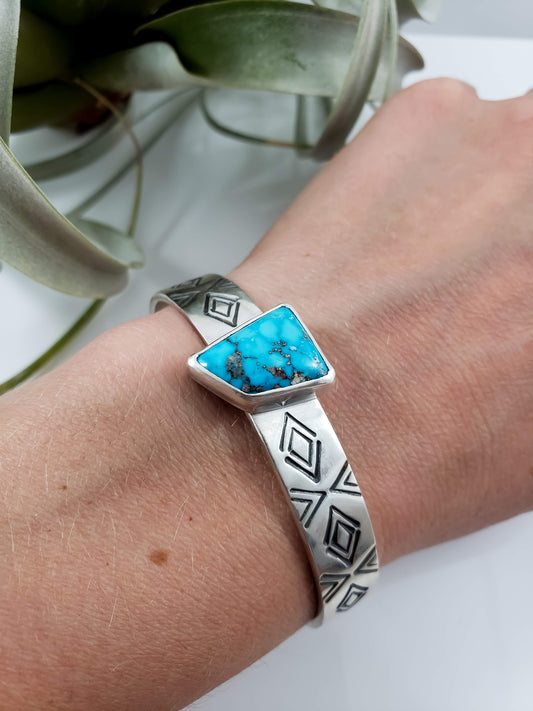 Kingman Turquoise Hand Stamped Cuff Bracelet
