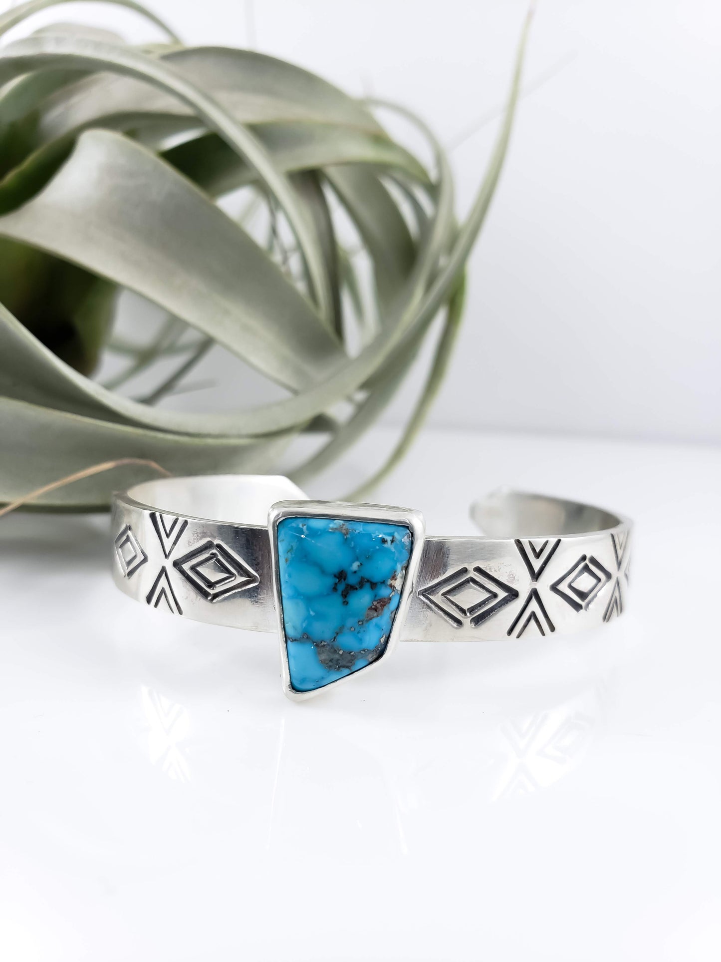 Kingman Turquoise Hand Stamped Cuff Bracelet