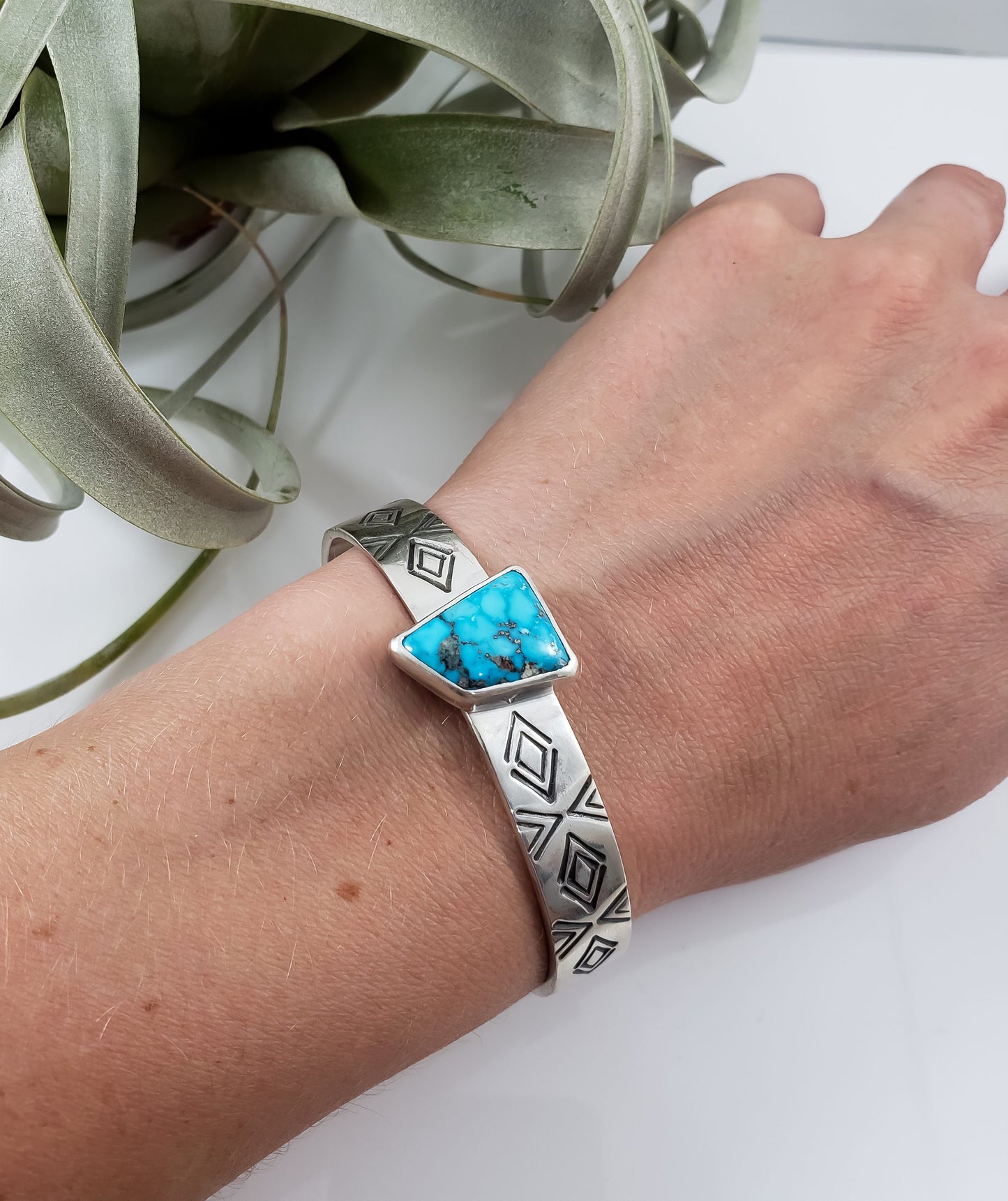 Kingman Turquoise Hand Stamped Cuff Bracelet