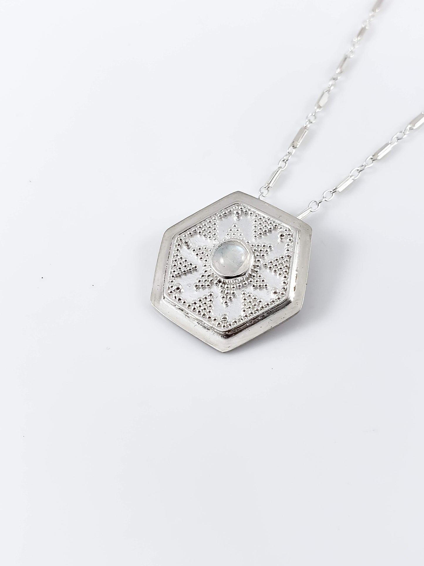 Moonstone Hexagon Granulation Necklace