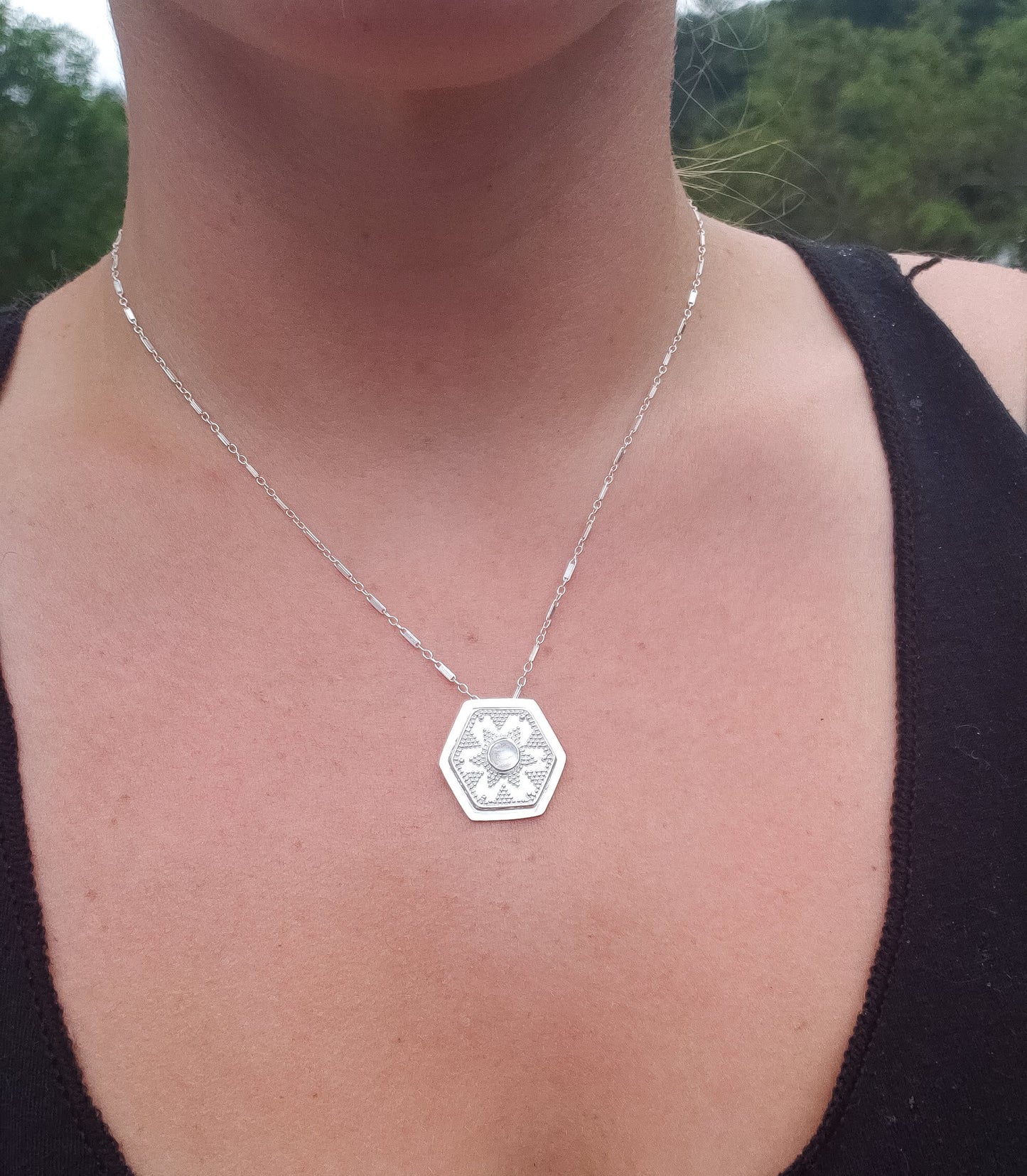 Moonstone Hexagon Granulation Necklace
