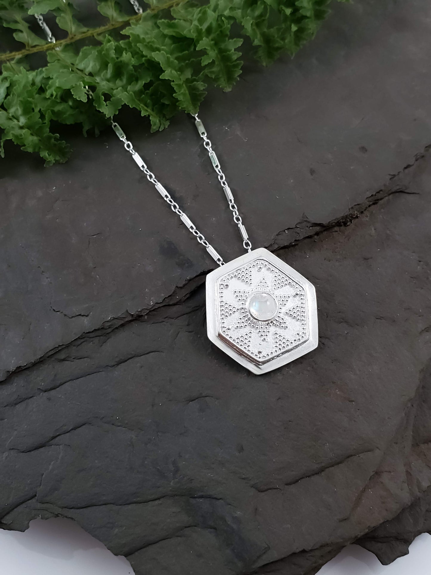 Moonstone Hexagon Granulation Necklace