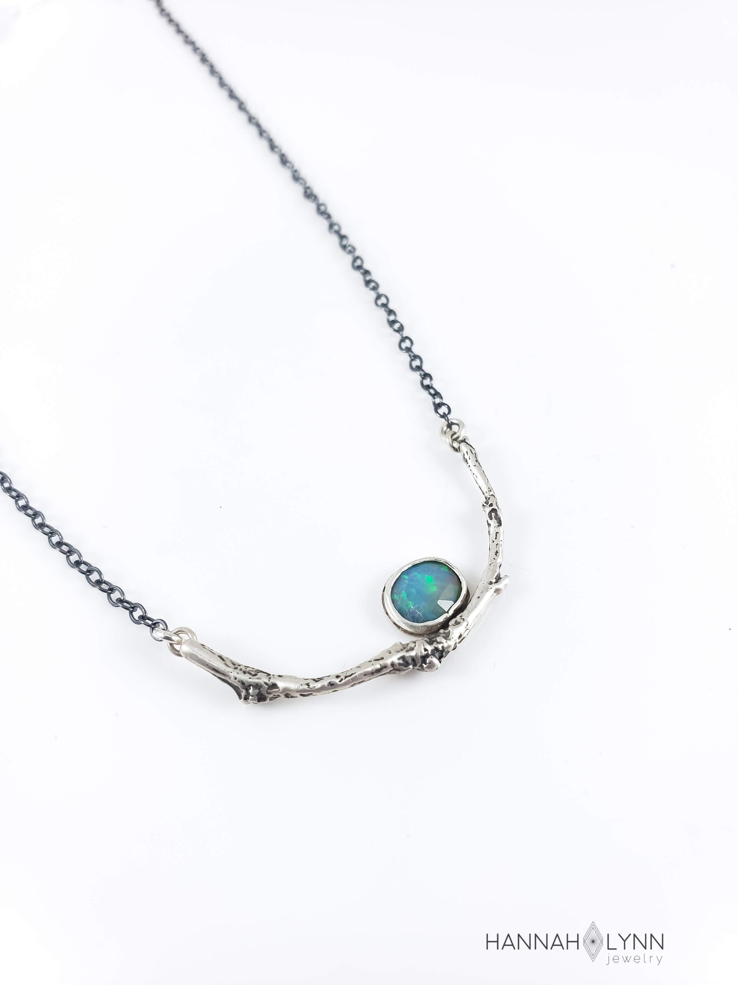 Rose Cut Opal Branch Bar Necklace
