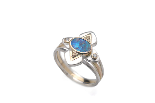 Australian Boulder Opal and Diamond Ring