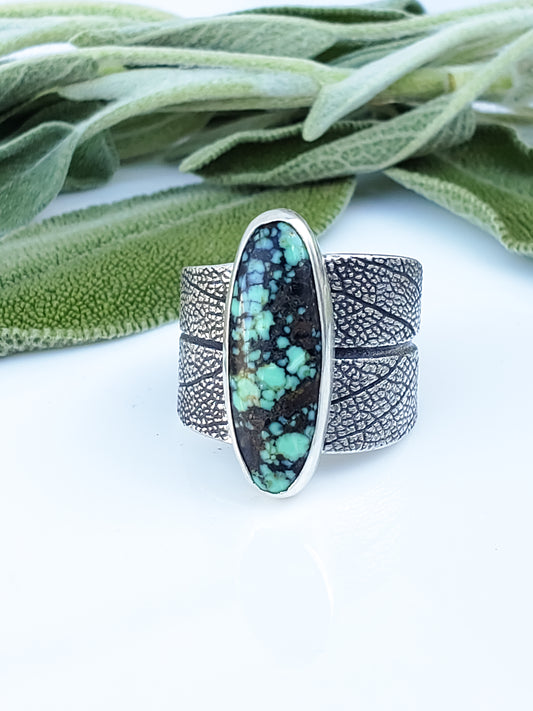 New Lander Turquoise Sage Leaf Saddle Ring